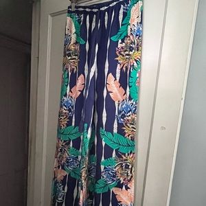 Floral print high waisted wide leg pants